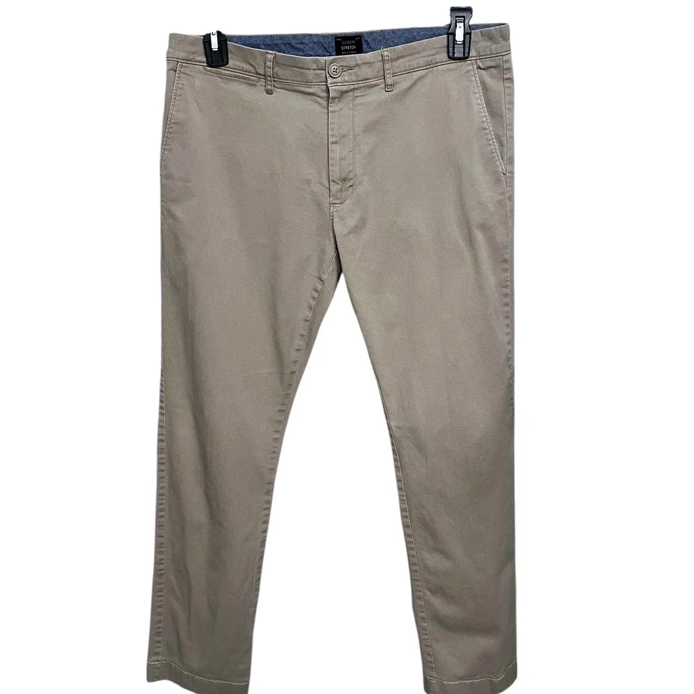 J. Crew 484‎ Slim Stretch Chino Pants Mens W33 L32 Khaki Tan Flat Front